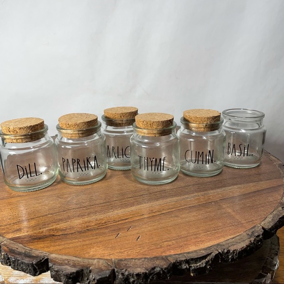 Rae Dunn spice Jars clear glass set of 6